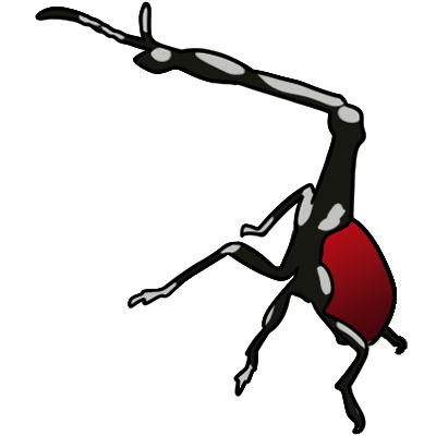 a giraffe weevil facing the right.